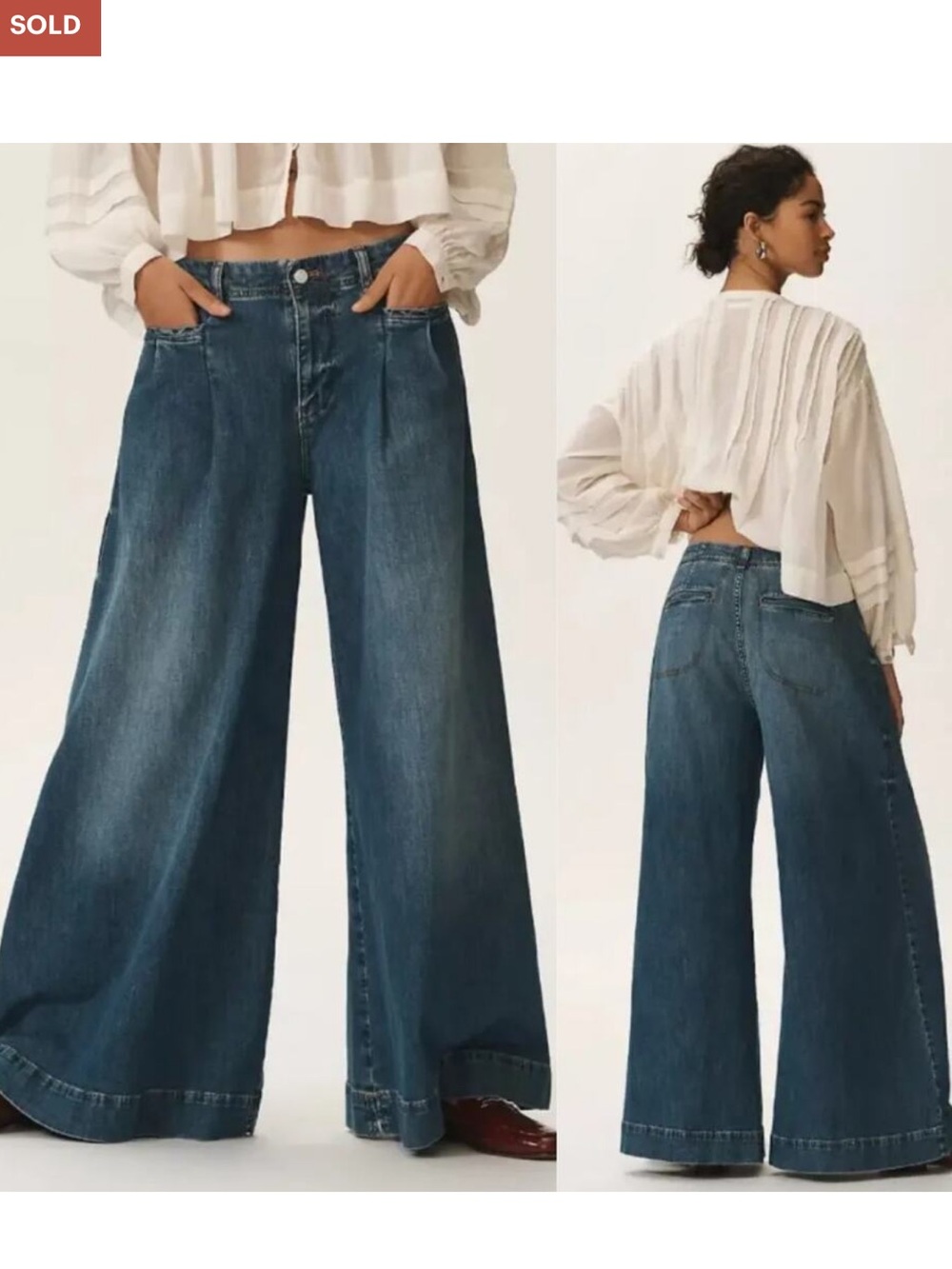 Pilcro Wide-Leg High-Rise Jeans in Blue Denim